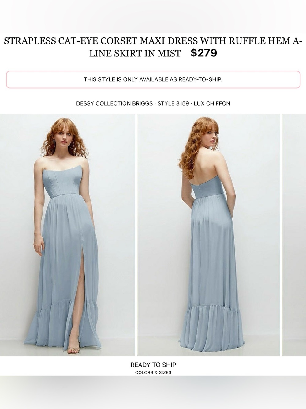 Dessy Collection Strapless Corset Maxi Dress in Mist